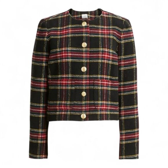 J. Crew Womens Tartan Plaid Wool Jacket Plus 24 3X New - Round Neck- Holidays - Picture 1 of 11